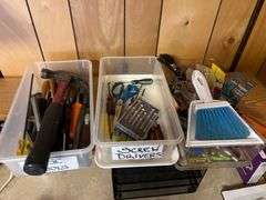 Office contents: miscellaneous tools office supplies desk chair tv craft supplies printers and more