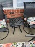 Outdoor lounge chair, two swivel rockers side table