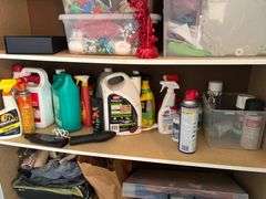 Cabinet and contents, gift bags, ribbons craft supplies, household supplies, Brincolines, painters, trays, and more
