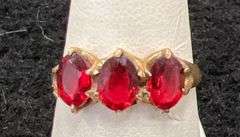 14k yellow gold with 3 red sets size 10.5