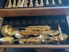 Oneida Community Gold Plated Flatware Set in Wooden Storage Chest