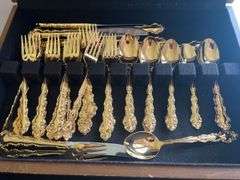 Oneida Community Gold Plated Flatware Set in Wooden Storage Chest