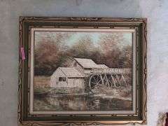 Group of Four Framed Barn and Mill Scene Paintings