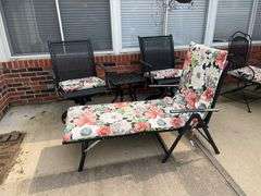 Outdoor lounge chair, two swivel rockers side table