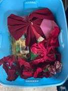 20 totes of Christmas cards, ribbon, collectibles dishes, baskets, sewing, 20 totes in total