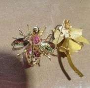 Two Gold Brooches: Bee and Floral Design 14k and 18k