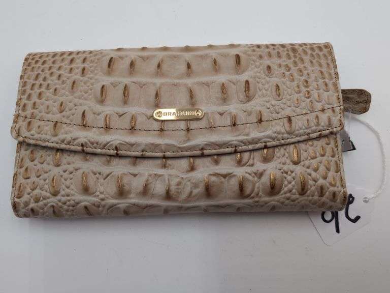 Brahmin champagne Melbourne leather flap front “Soft Checkbook” image