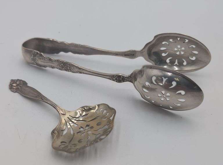 Sterling silver tongs and nut spoon 3 ozt image