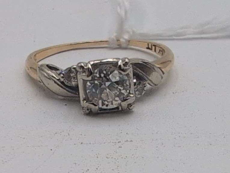 14k yellow gold and diamond engagement ring image