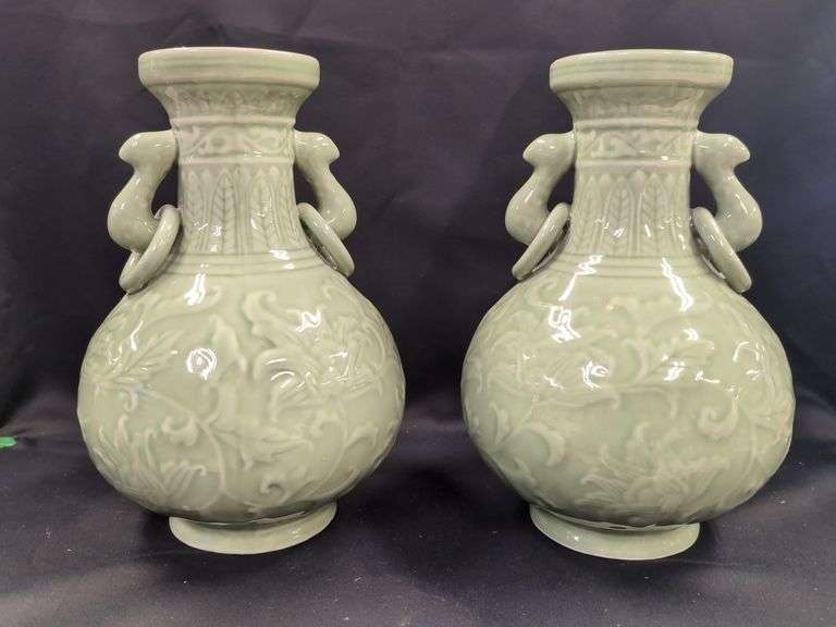 Pair of 12" Celadon Vases image