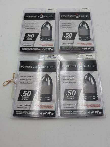 4pks PowerBelt Bullets 338 GR .50 Caliber Platinum