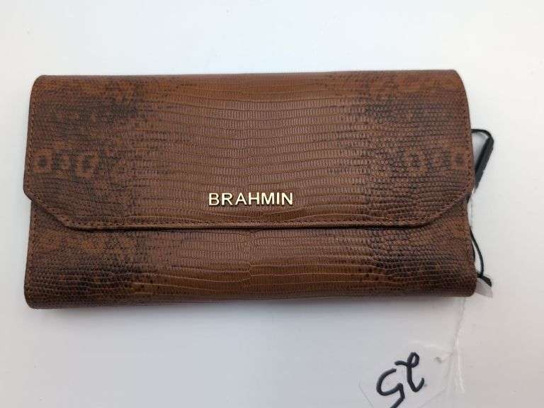 Brahmin cognac fashion lizard leather flap front “Soft Checkbook” image