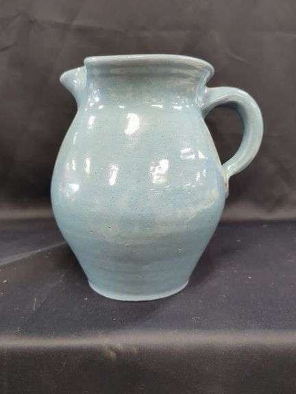 9.25" Blue Bybee pottery milk pitcher image