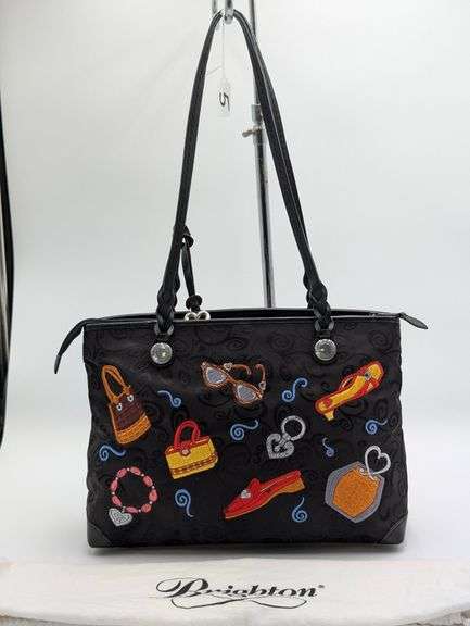 Brighton black texture nylon embroidered tote image
