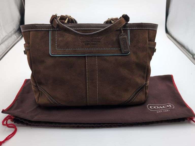 Coach “Hampton” gallery tan suede tote image