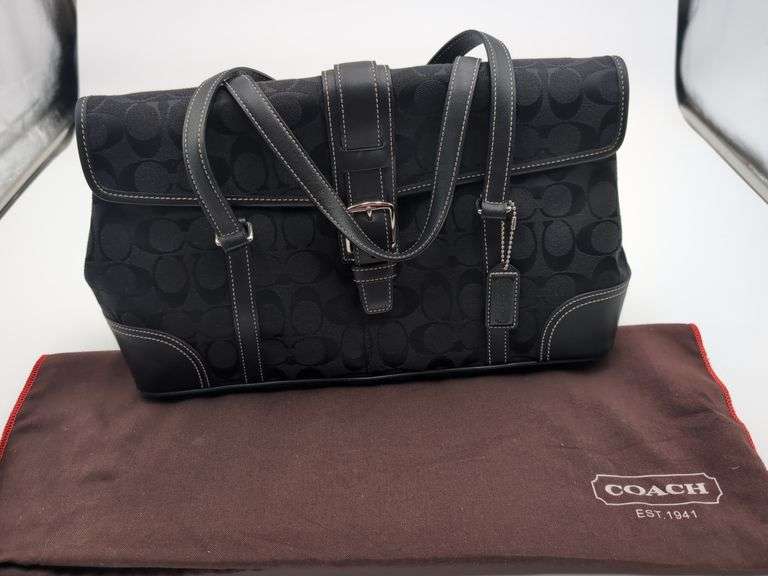Coach signature black logo canvas tote image