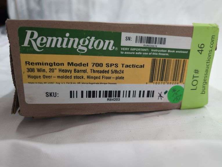 Remington  Caliber .308 Win  Model 700 SPS Tactical Bolt Action Rifle   RAR024474  20" Heavy Barrel, hogue over Molded stock hinged foreplate