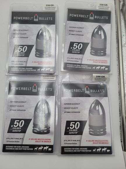 4 pk Powerbelt Bullets .50 caliber platinum 338 GR. image