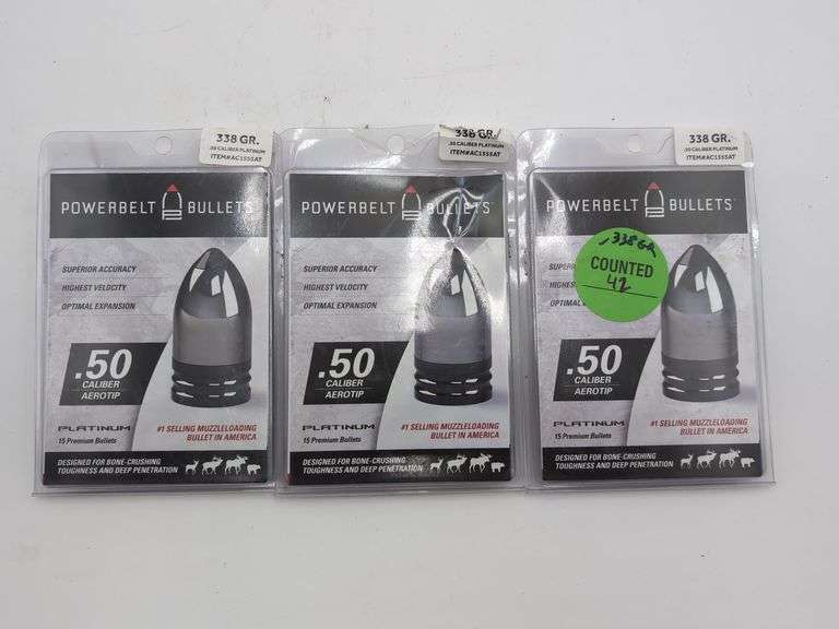 3pks PowerBelt Bullets 338 GR .50 Caliber Platinum image
