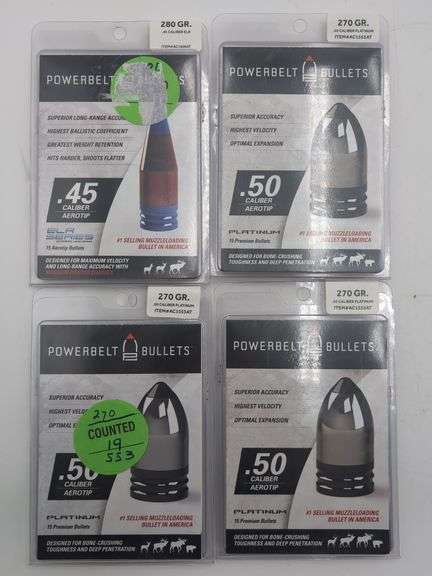 3pk PowerBelt Copper 270 Gr .50 Caliber Platinum & 1 280 Gr .45 ELR image