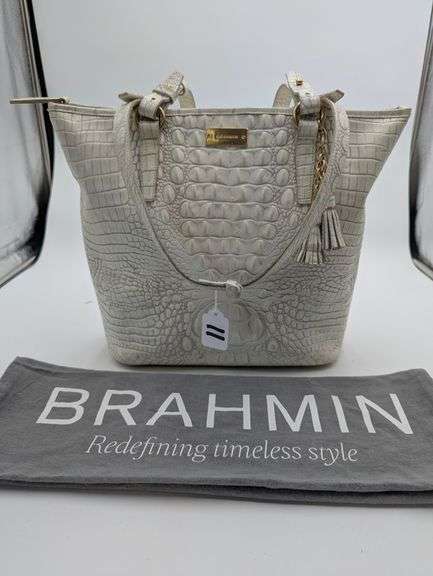 Brahmin “Asher” cream embossed leather tote ) image