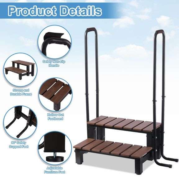 BAOJIAFU Hot tub Steps with handrails 550 LB Load Capacity Above Ground Stairs Pool Steps Two Steps hot tub Steps with Railing RV Steps with Handrails Outdoor Spa Bathtub Step Ladder with Handrails image