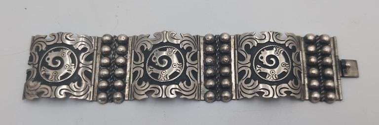 7" sterling silver Aztec bracelet 36.9 dwt image