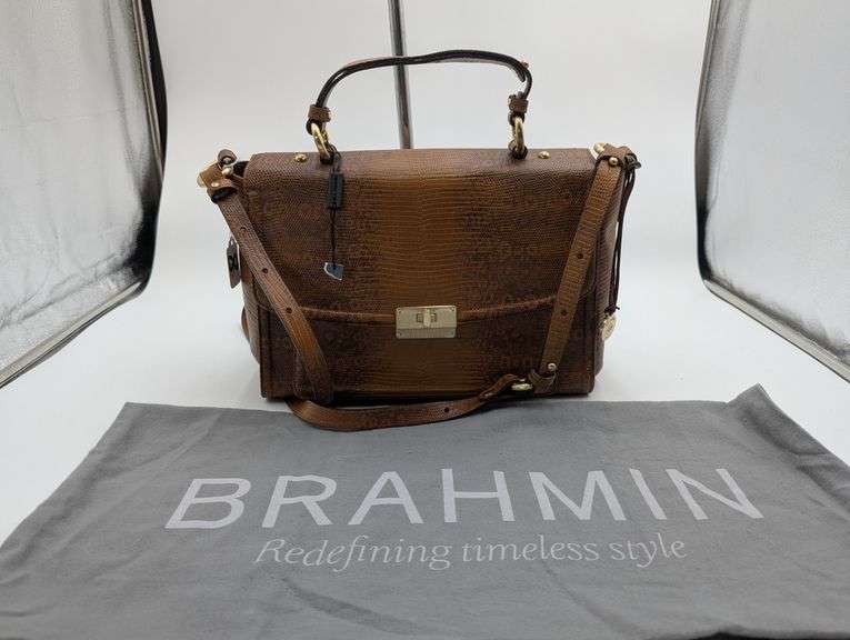 Brahmin “Oxford Flap” brown embossed leather shoulder bag image