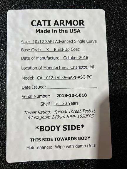 NEW Full Body Armor Plate Front or back  Level IIIA AR500 Steel