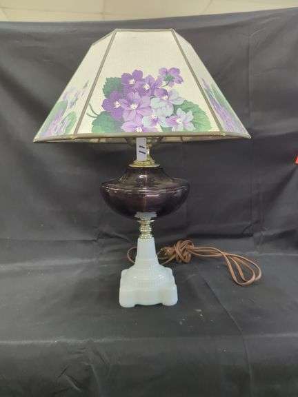 Milk Glass & Amethyst Electrified Lamp image