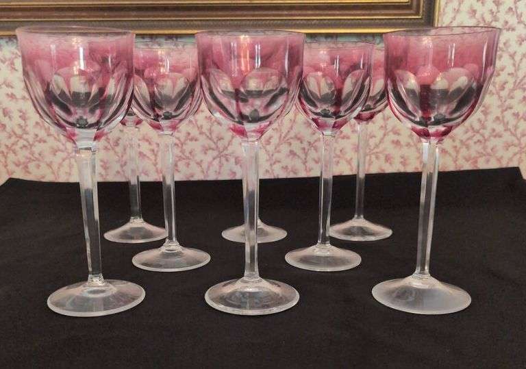 Set of 8 Signed Moser Pink Stemmed Glasses image
