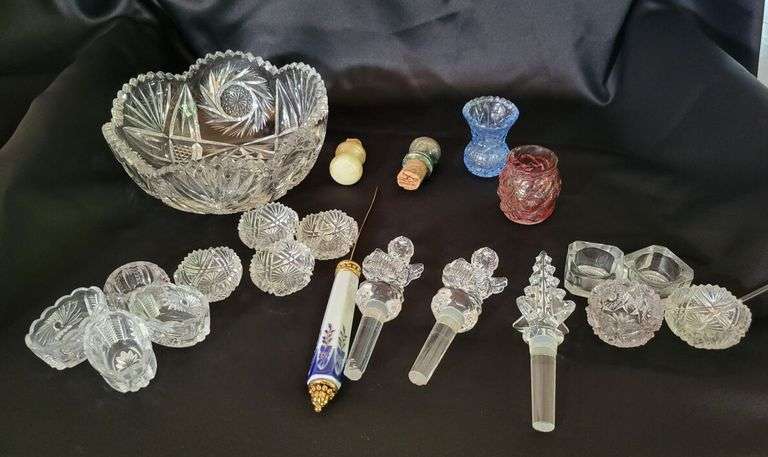Cut Glass Bowl and Assorted Crystal Decorative Items image