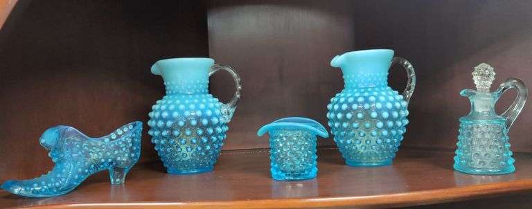 Five Pieces of Blue Opalescent Fenton image