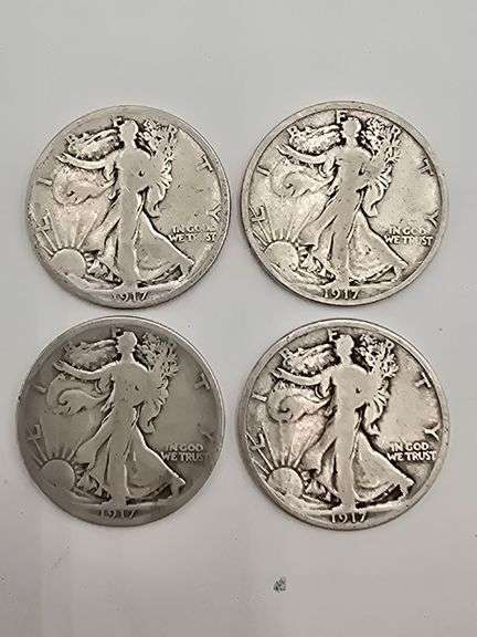 two 1917-D and two 1917-S Walking Liberty silver half dollars image