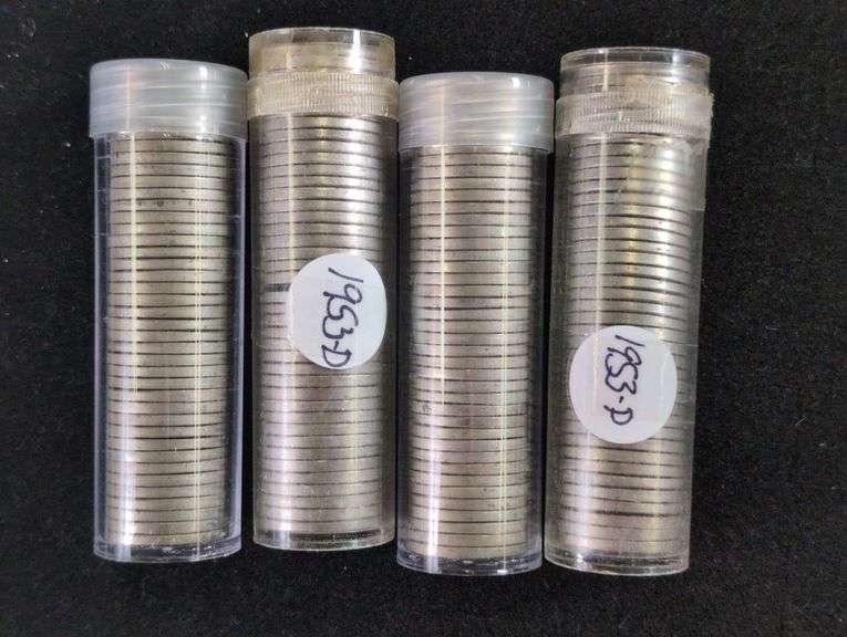FOUR ROLLS 1953-D UNCIRCULATED JEFFERSON NICKEL ROLLS image