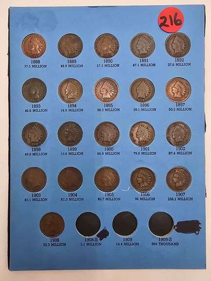 1888-1908 Indian Head cents 21 coins image