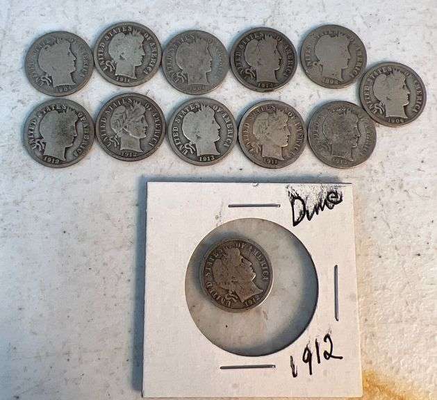 12 mixed date Barber dimes image