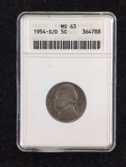 1954-S/D JEFFERSON NICKEL ANACS MS63 image