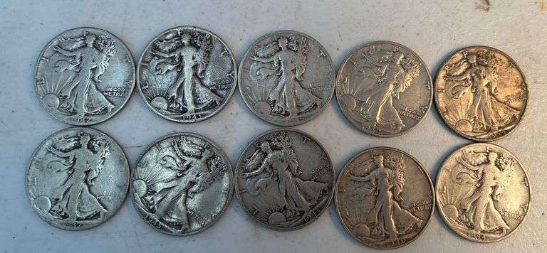 $5.00 Face Value 90% Silver Mixed date Walking Liberty Half Dollars image