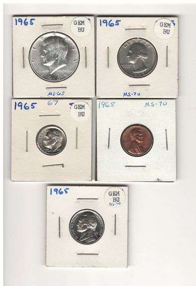 five 1965-1969 Clad Half Dollar sets including cent nickel dime & quarter image