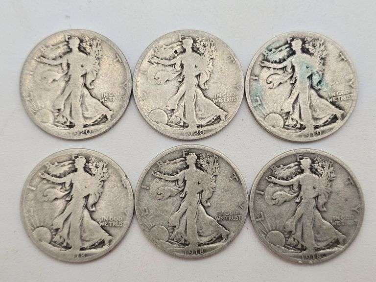 six  Early  Walking Liberty silver half dollars image