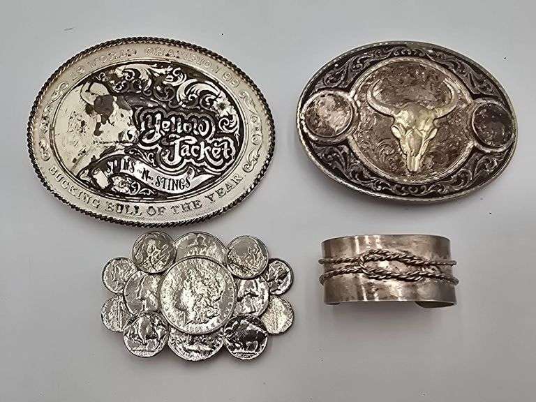 3 Belt buckles and a bangle bracelet image