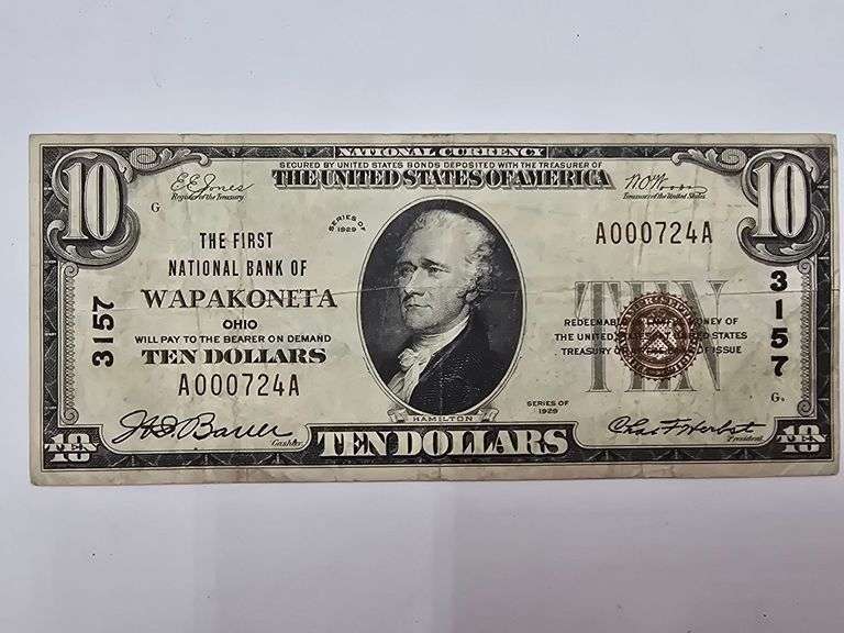 First National Bank of Wapakoneta Series of 1929 $10.00 Note #3157 image