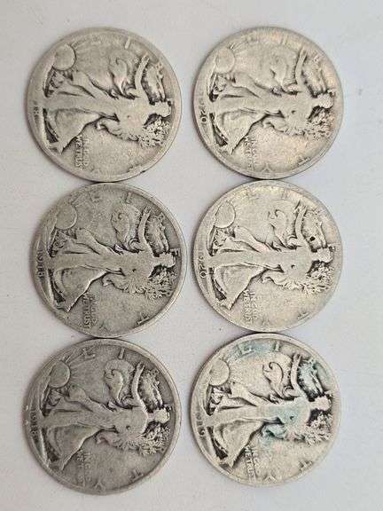 six  Early  Walking Liberty silver half dollars image