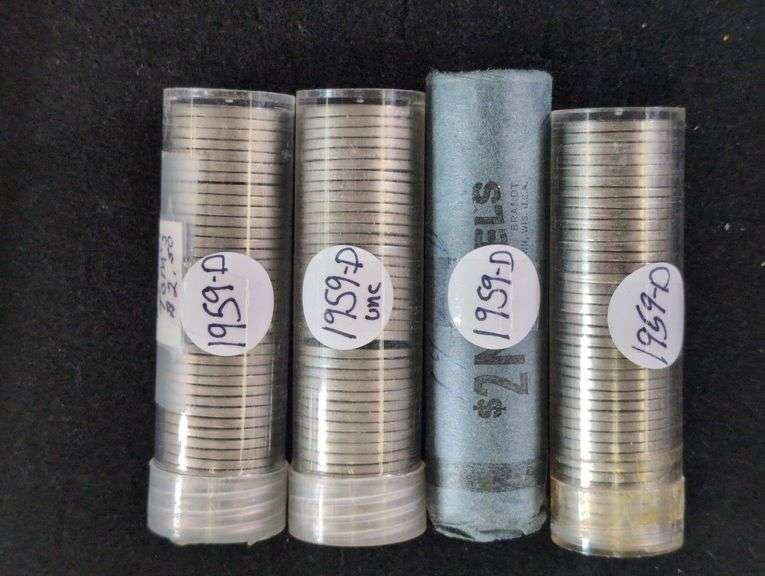FOUR ROLLS 1959-D UNCIRCULATED JEFFERSON NICKEL ROLLS image