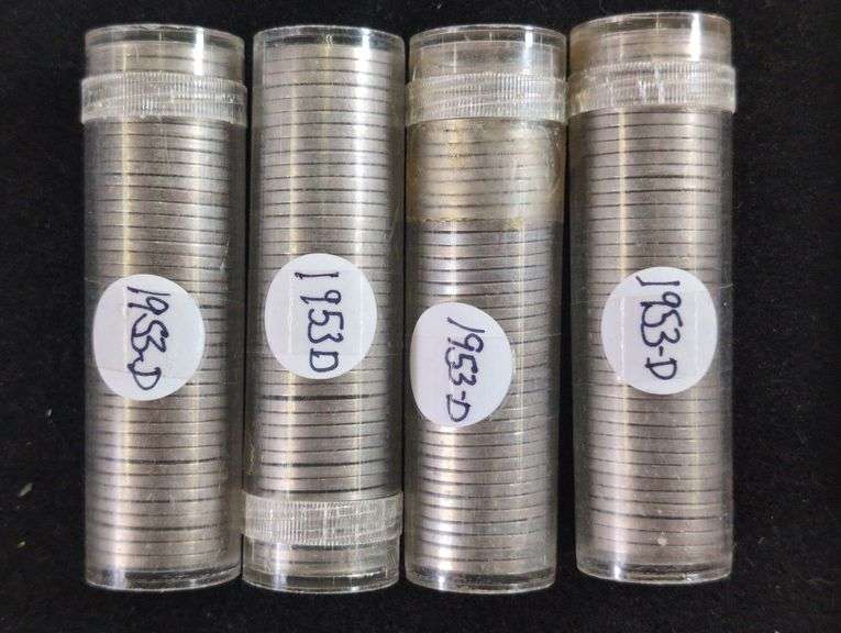FOUR ROLLS 1953-D UNCIRCULATED JEFFERSON NICKEL ROLLS image