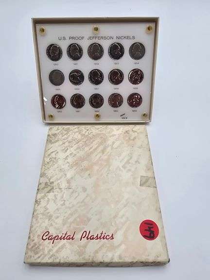 Proof Jefferson Nickels 1950-1964 15 coins in Capitol Plastic image