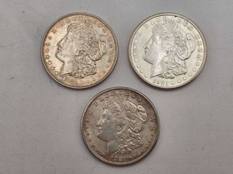3 1921 Morgan Silver Dollars image