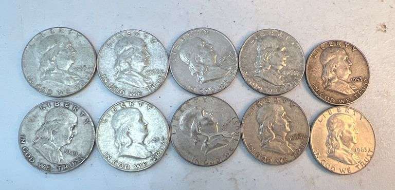 $5.00 Face Value 90% Silver Mixed date Franklin Half Dollars image