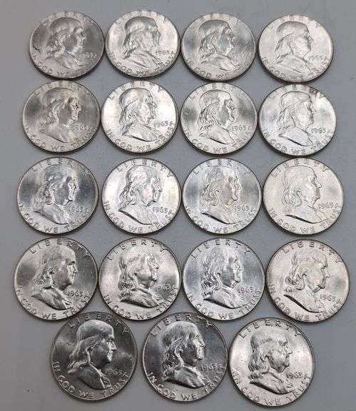 nineteen 1963-P Uncirculated Franklin Half Dollars image